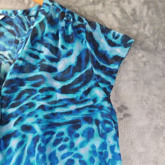 Christopher & Banks Womens Top Large Blue Ombre Animal Print Blouse Sheer Vibe - Picture 5 of 8